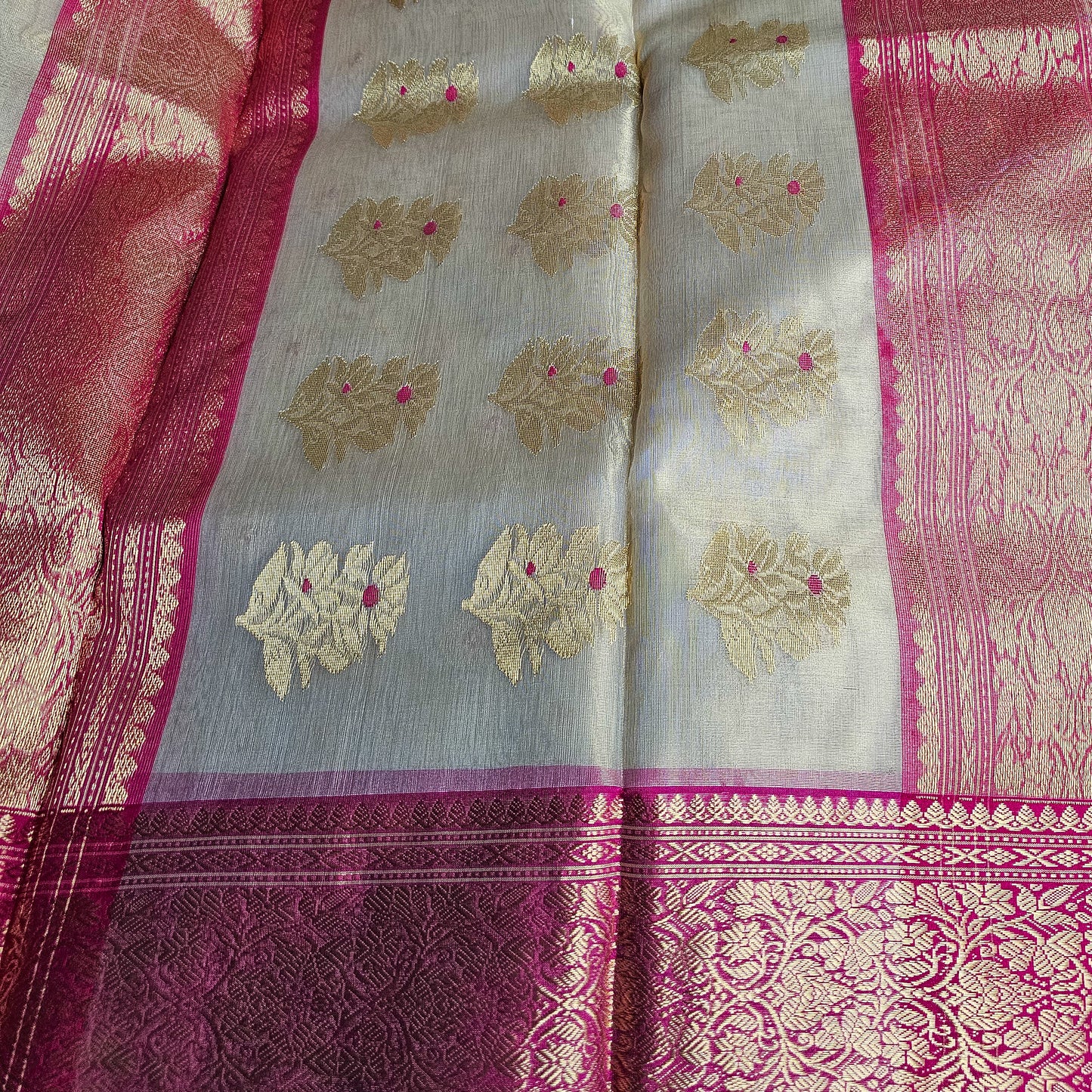 Gold and Hot Pink Tissue Chanderi saree