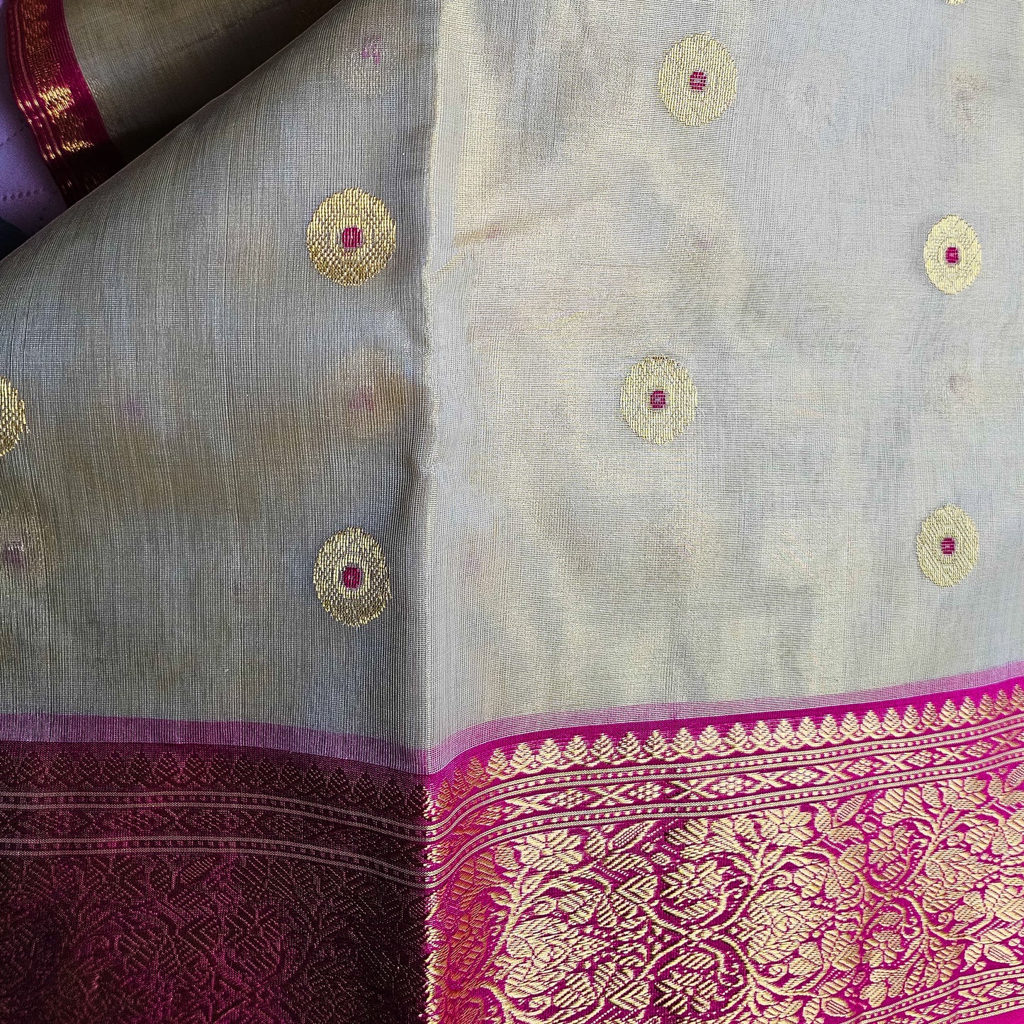 Gold and Hot Pink Tissue Chanderi saree