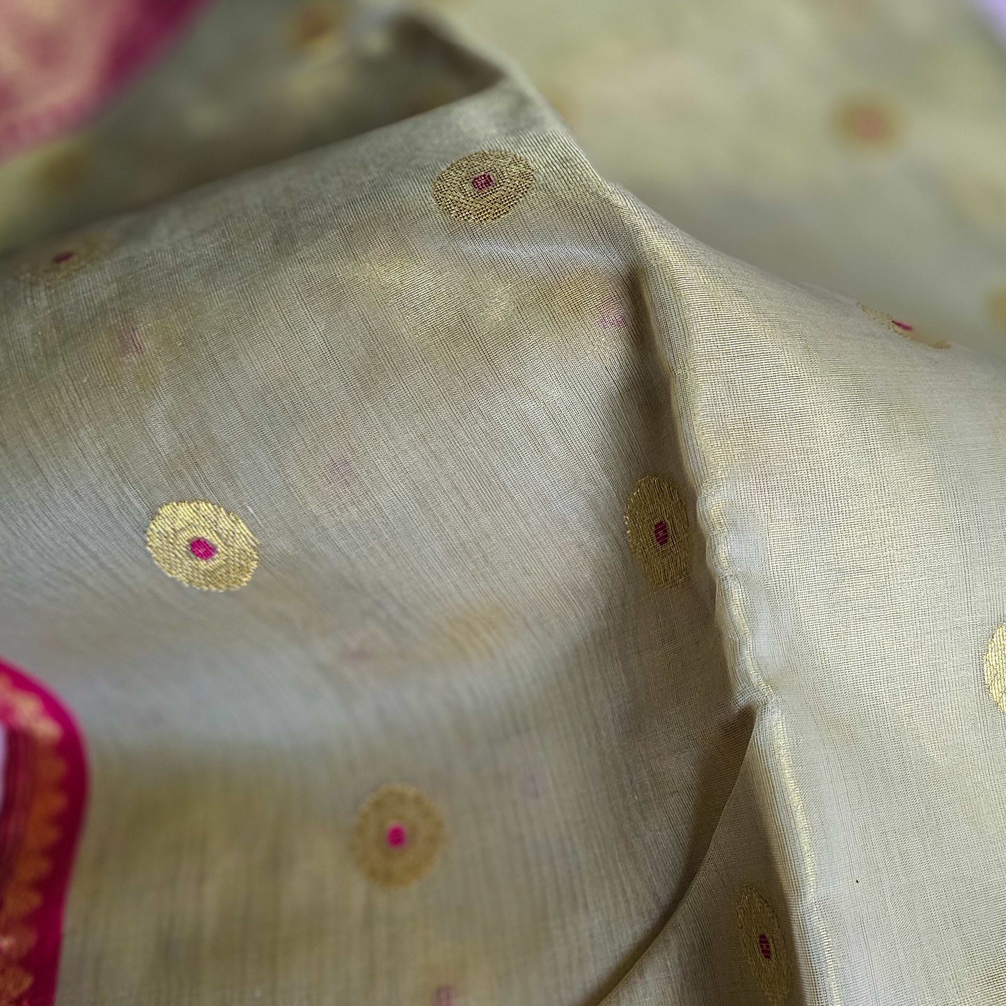 Gold and Hot Pink Tissue Chanderi saree